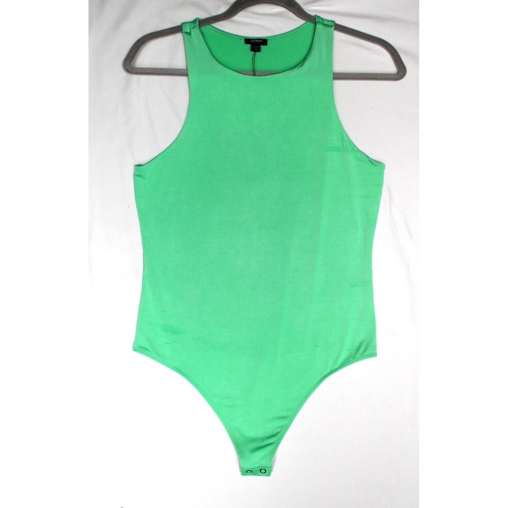 Express Womens Green Sleeveless Round Neck Compression Bodysuit Thong Medium NWT